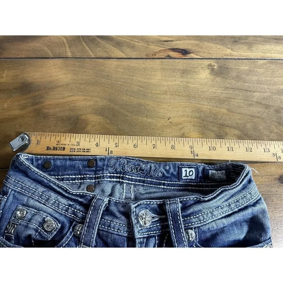 Miss Me Jeans Girls 10 Capri Medium Wash Light Fade JK5772P Cross Stitched - Picture 10 of 12